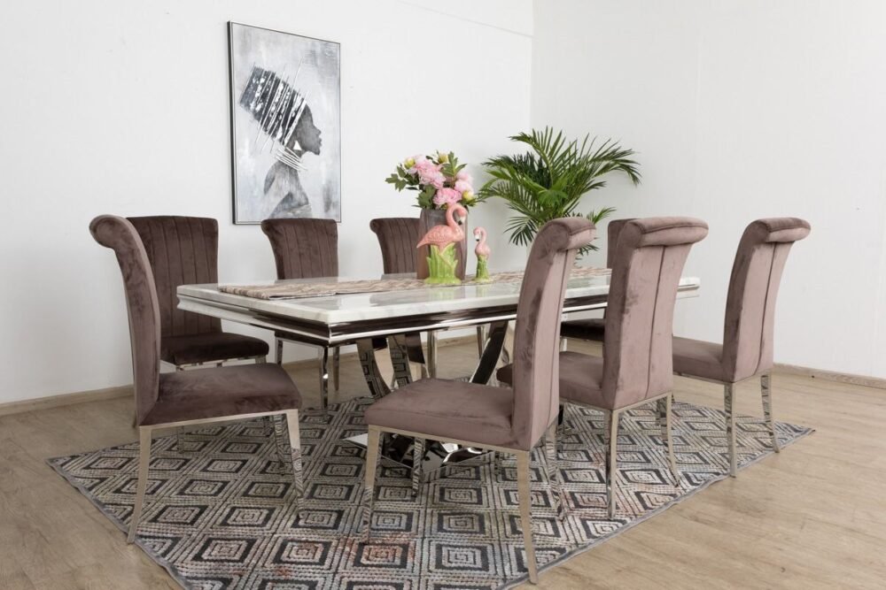 NOVA Marble Dining Table + 8 Chairs